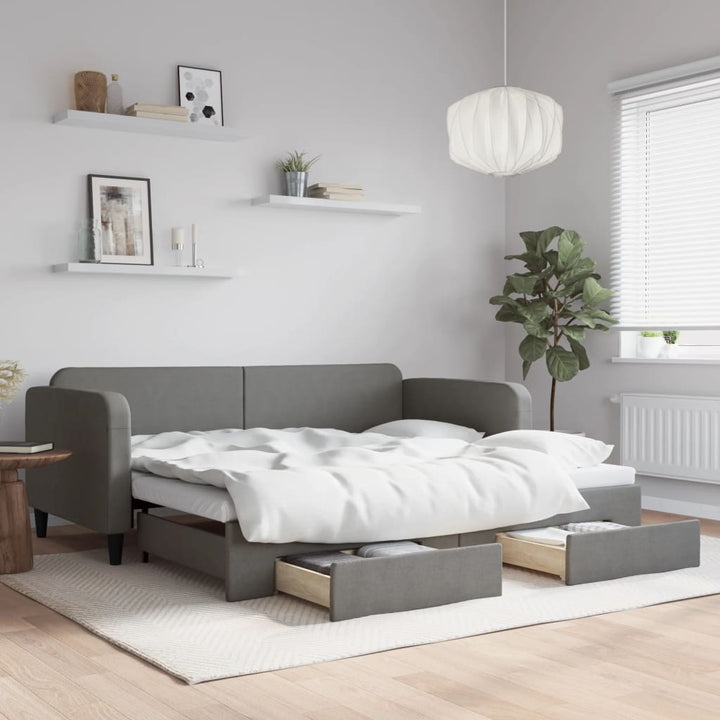 daybed med udtræk og skuffer 90x190 cm stof mørkegrå