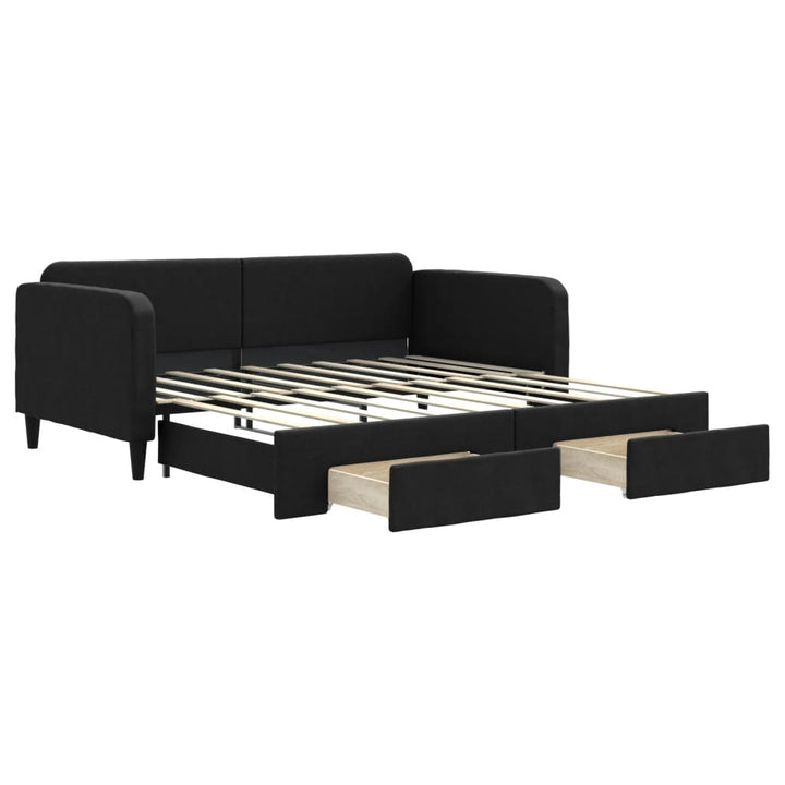 daybed med udtræk og skuffer 90x190 cm stof sort