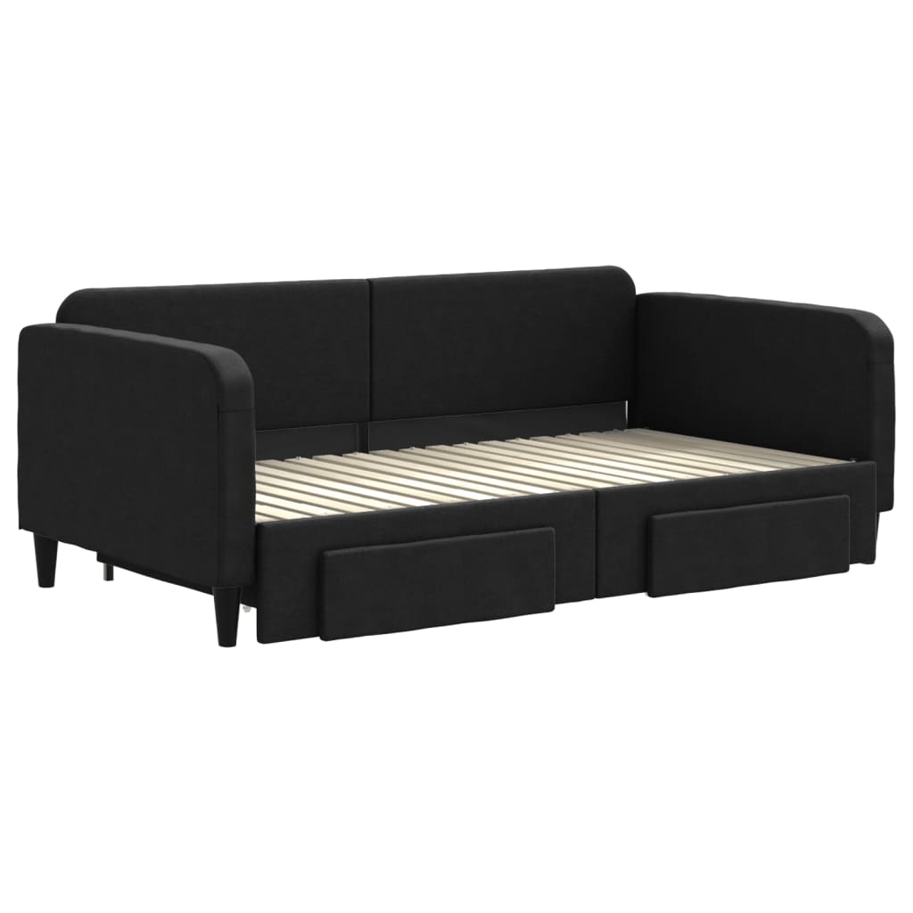 daybed med udtræk og skuffer 90x190 cm stof sort