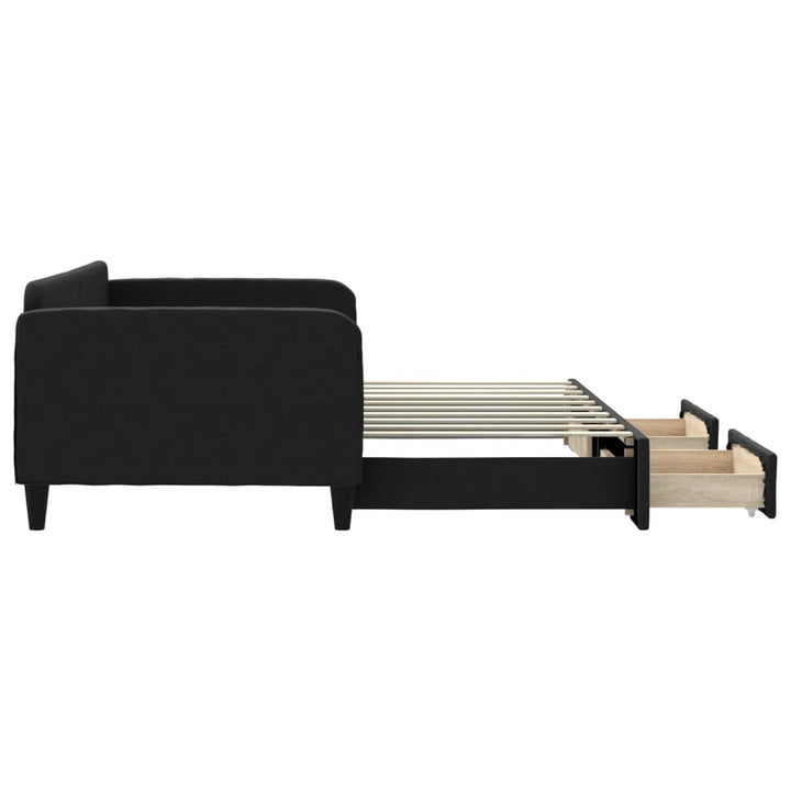 daybed med udtræk og skuffer 90x190 cm stof sort