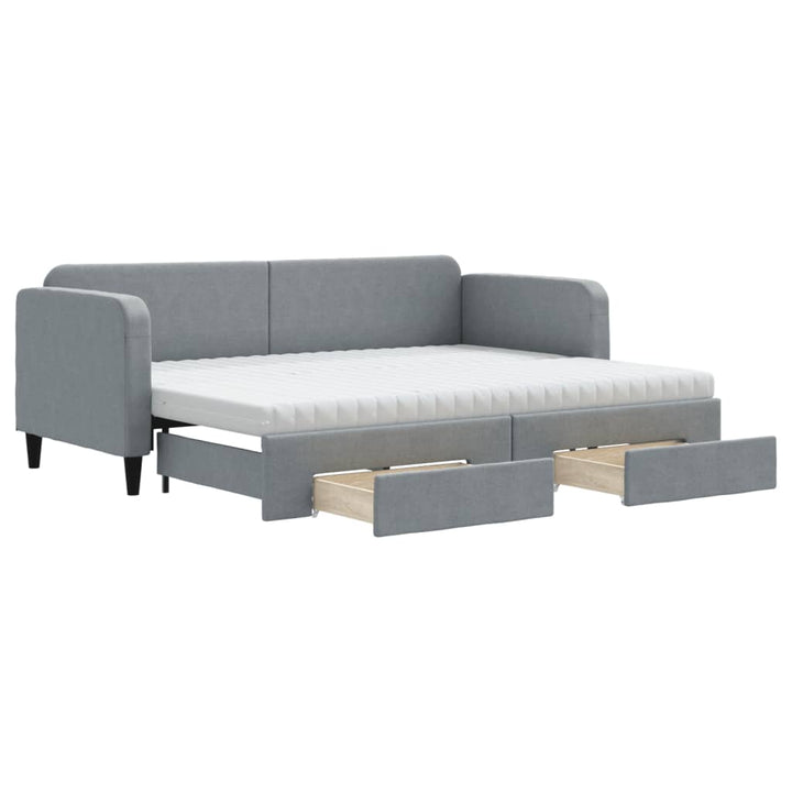 daybed med udtræk og skuffer 80x200 cm stof lysegrå