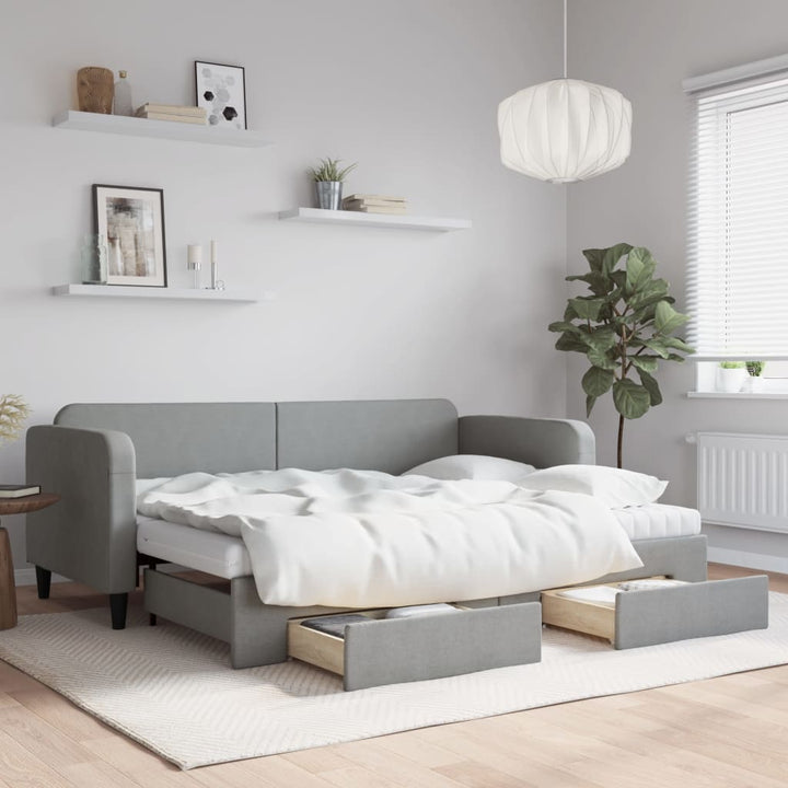 daybed med udtræk og skuffer 80x200 cm stof lysegrå