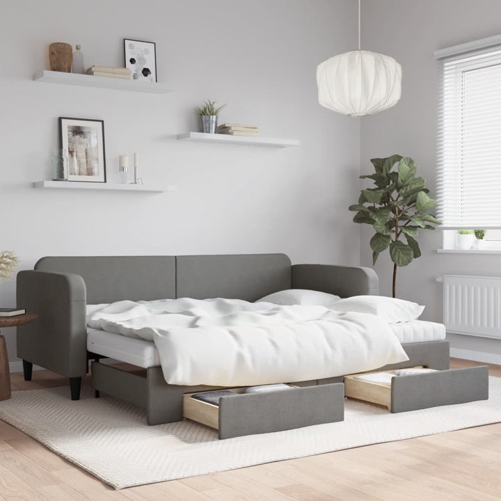 daybed med udtræk og skuffer 80x200 cm stof mørkegrå