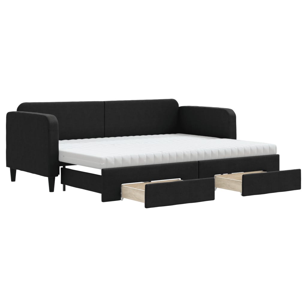 daybed med udtræk og skuffer 80x200 cm stof sort