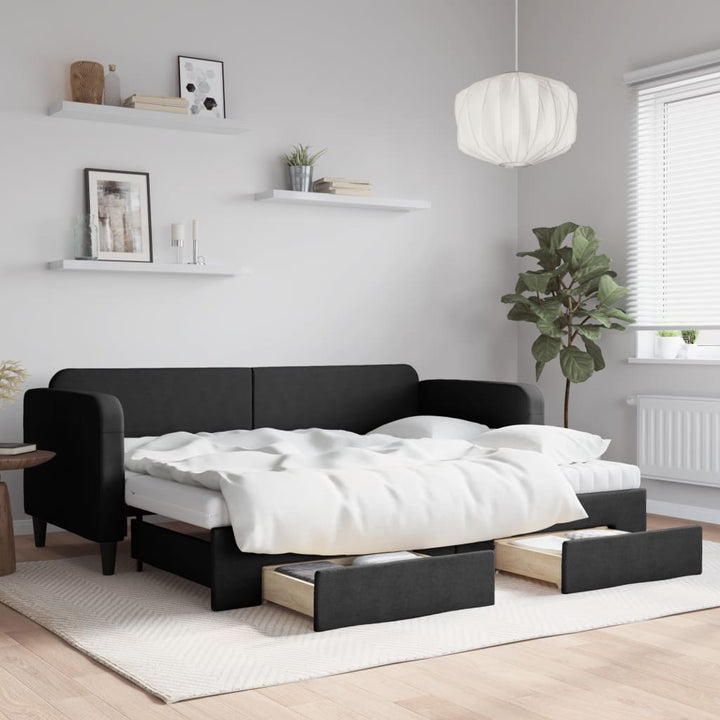 daybed med udtræk og skuffer 80x200 cm stof sort