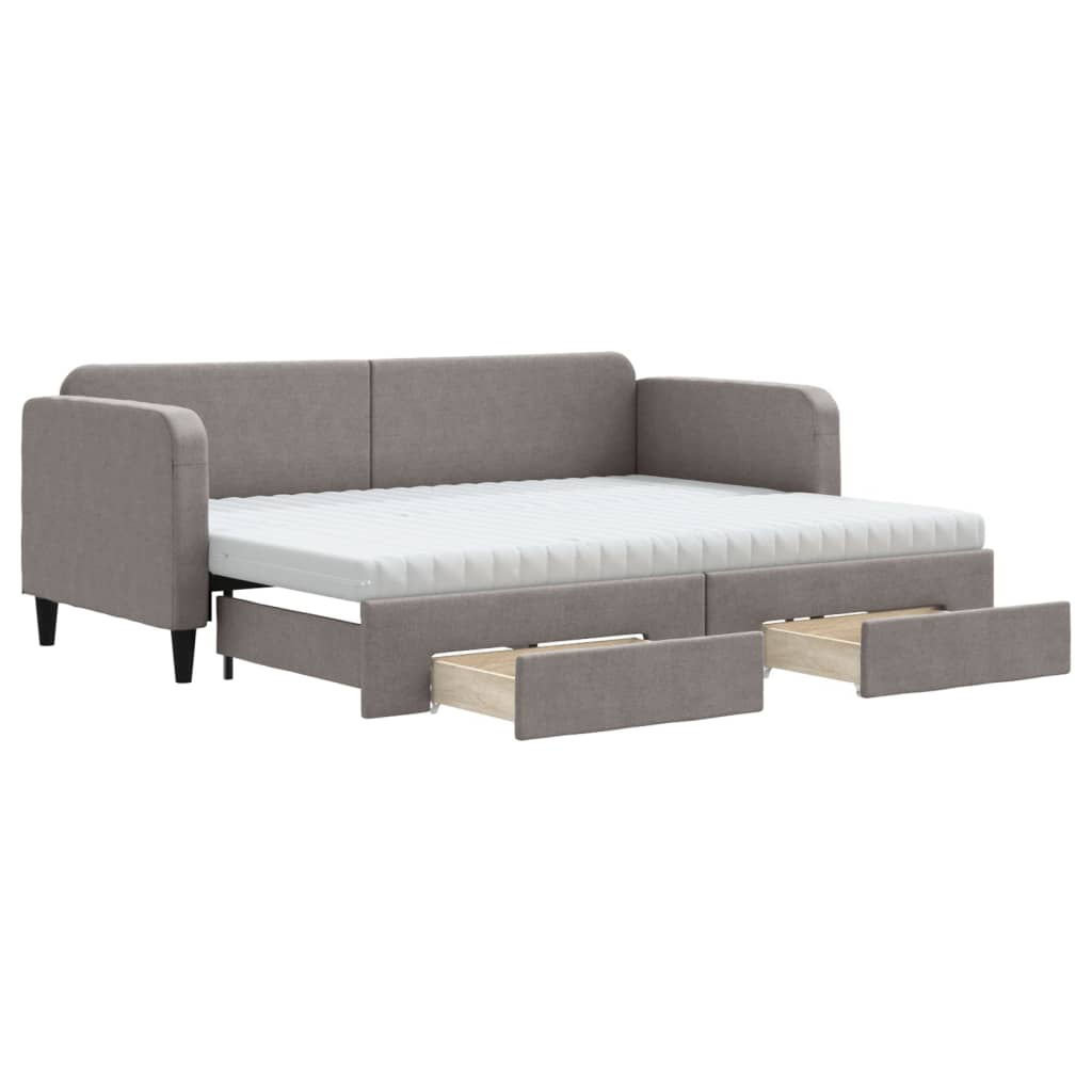 daybed med udtræk og skuffer 80x200 cm stof gråbrun