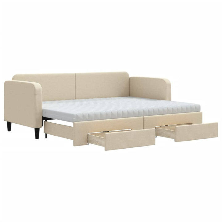 daybed med udtræk og skuffer 80x200 cm stof cremefarvet
