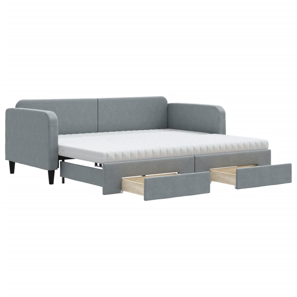 daybed med udtræk og skuffer 90x200 cm stof lysegrå