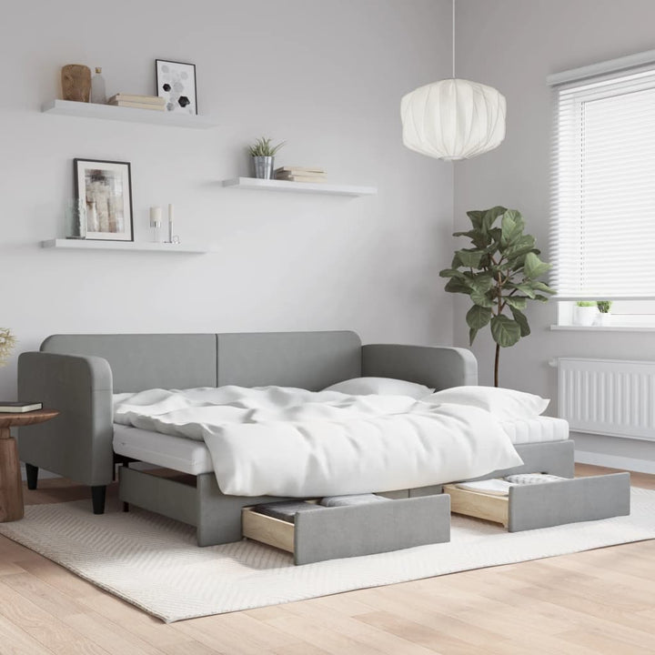 daybed med udtræk og skuffer 90x200 cm stof lysegrå