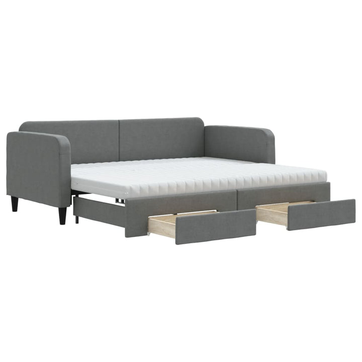 daybed med udtræk og skuffer 90x200 cm stof mørkegrå