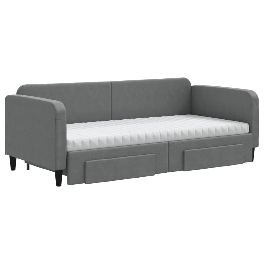 daybed med udtræk og skuffer 90x200 cm stof mørkegrå