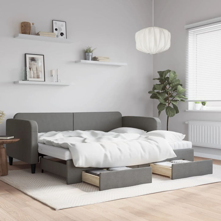 daybed med udtræk og skuffer 90x200 cm stof mørkegrå