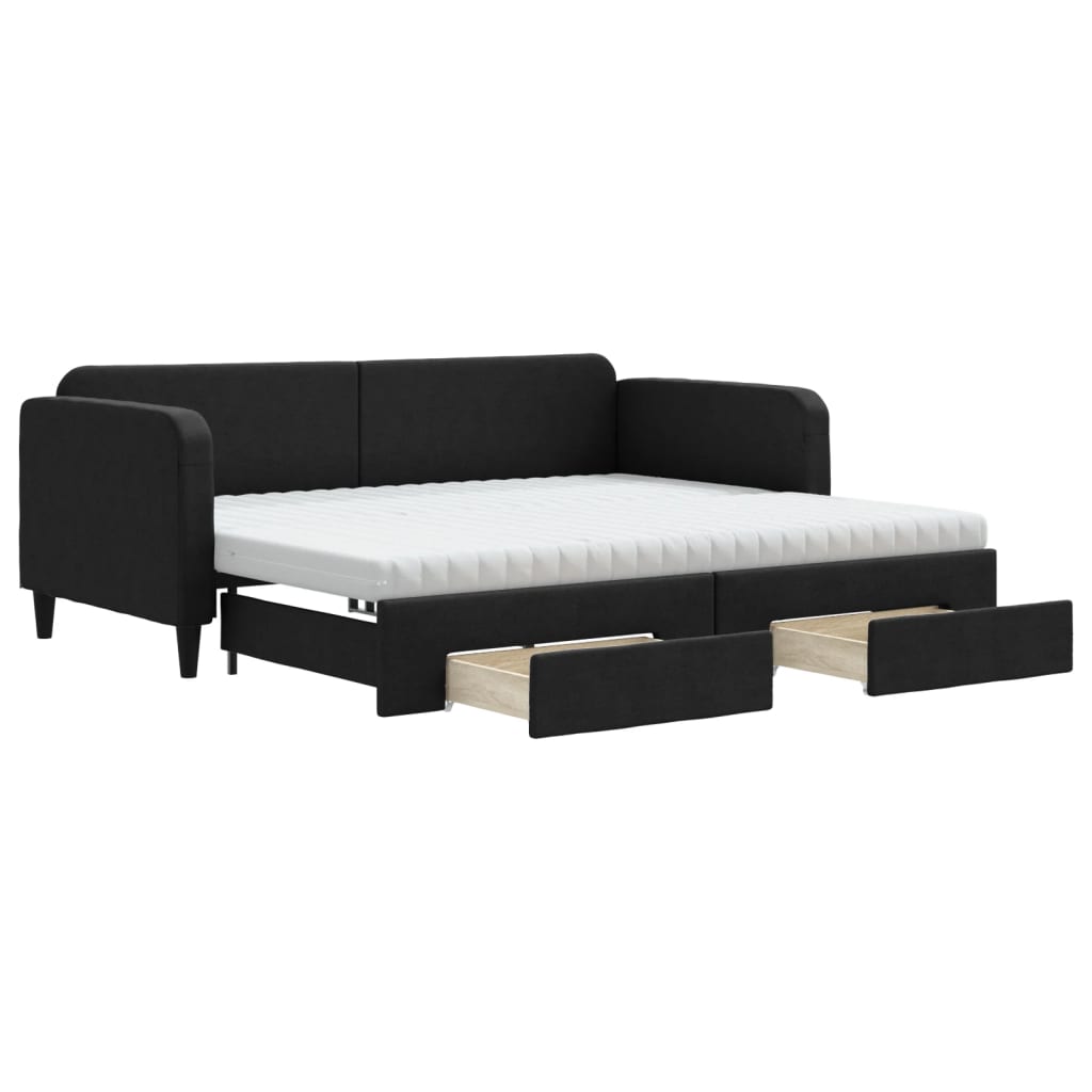 daybed med udtræk og skuffer 80x200 cm stof sort
