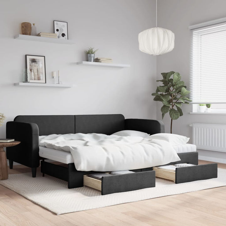 daybed med udtræk og skuffer 80x200 cm stof sort