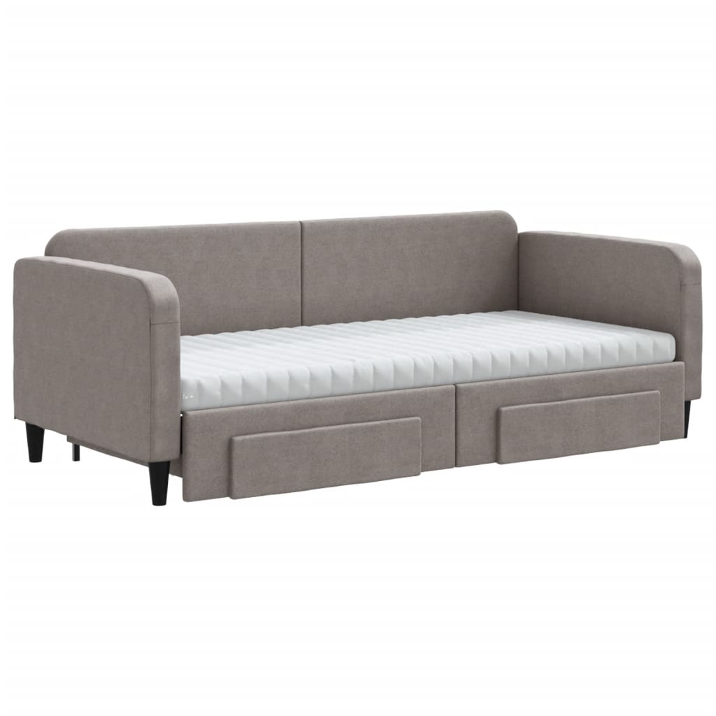 daybed med udtræk og skuffer 90x200 cm stof gråbrun