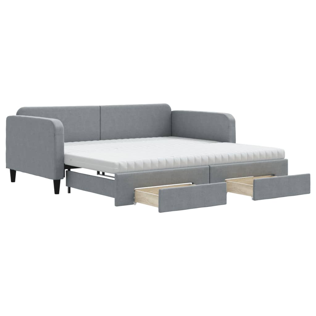 daybed med udtræk og skuffer 100x200 cm stof lysegrå
