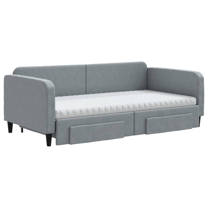 daybed med udtræk og skuffer 100x200 cm stof lysegrå