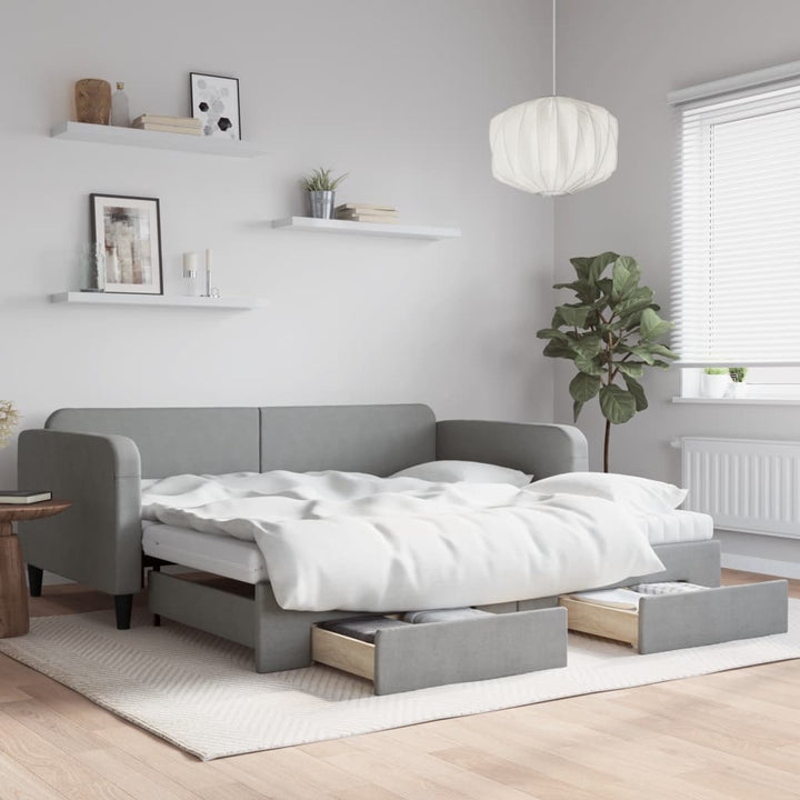 daybed med udtræk og skuffer 100x200 cm stof lysegrå