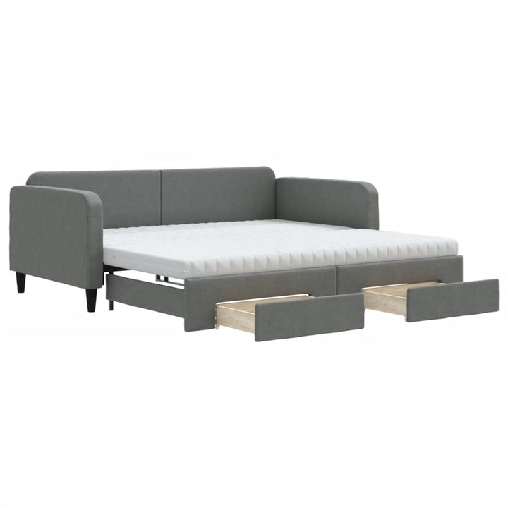 daybed med udtræk og skuffer 100x200 cm stof mørkegrå