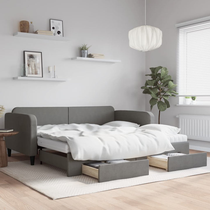 daybed med udtræk og skuffer 100x200 cm stof mørkegrå