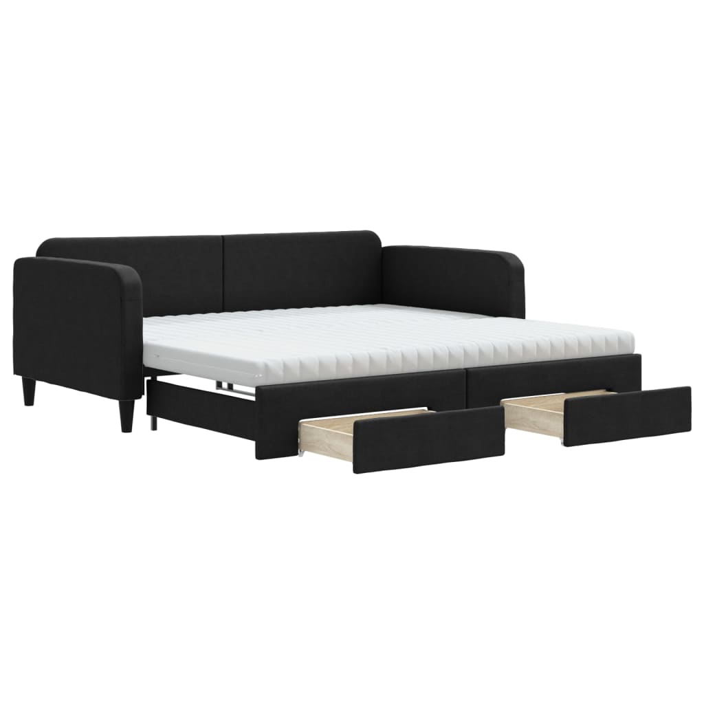 daybed med udtræk og skuffer 100x200 cm stof sort