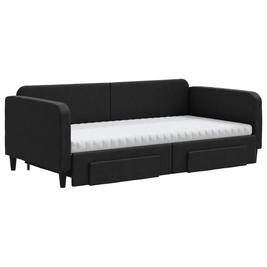 daybed med udtræk og skuffer 100x200 cm stof sort