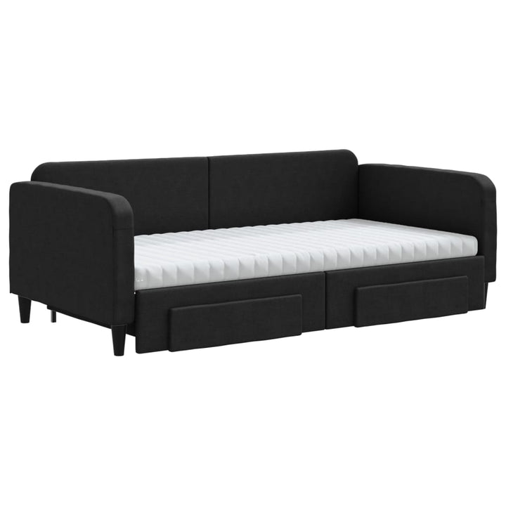 daybed med udtræk og skuffer 100x200 cm stof sort