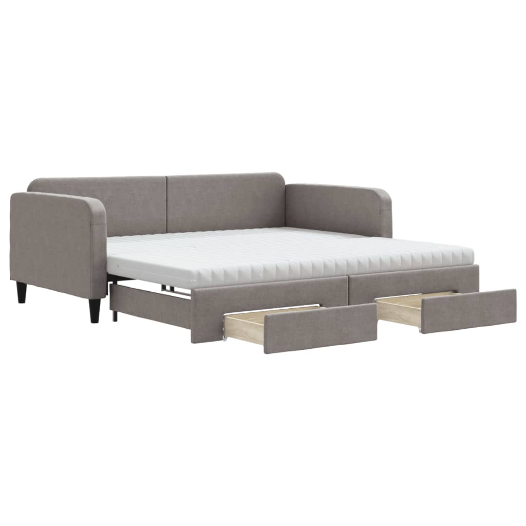daybed med udtræk og skuffer 100x200 cm stof gråbrun