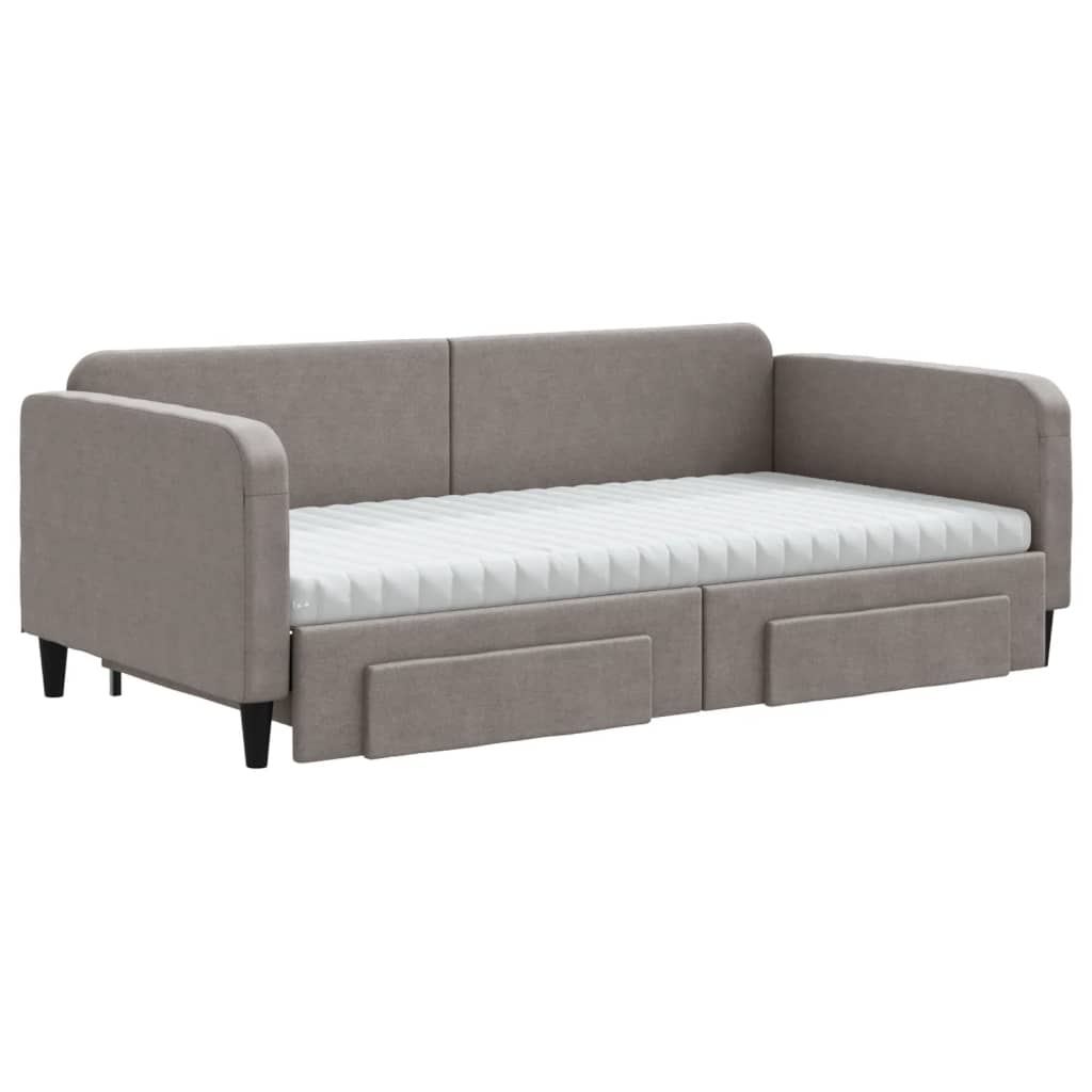 daybed med udtræk og skuffer 100x200 cm stof gråbrun
