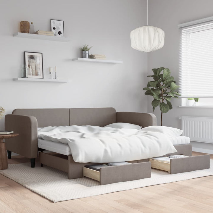 daybed med udtræk og skuffer 100x200 cm stof gråbrun