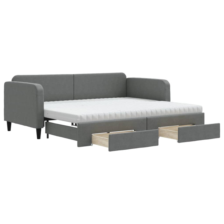 daybed med udtræk og skuffer 90x190 cm stof mørkegrå