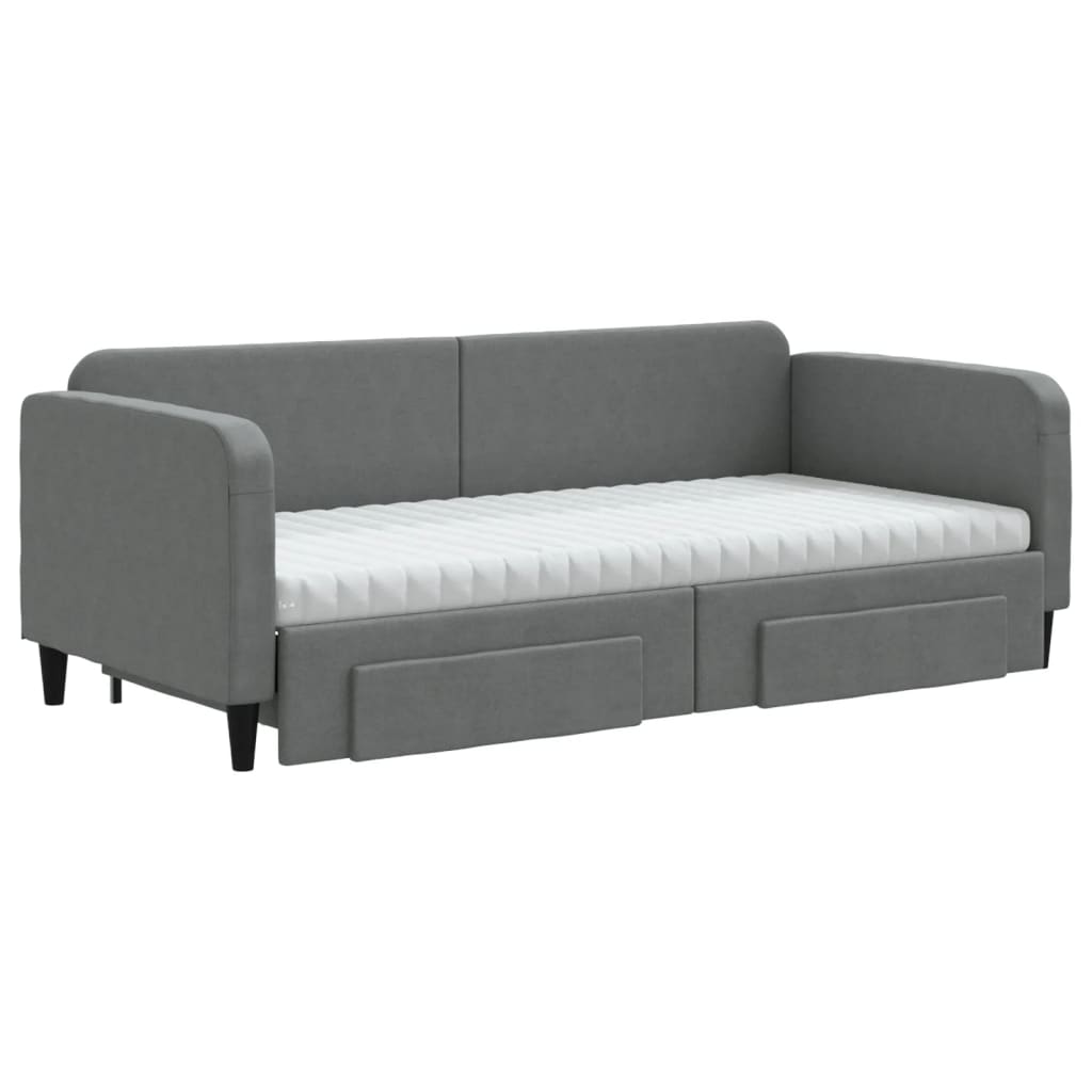 daybed med udtræk og skuffer 90x190 cm stof mørkegrå