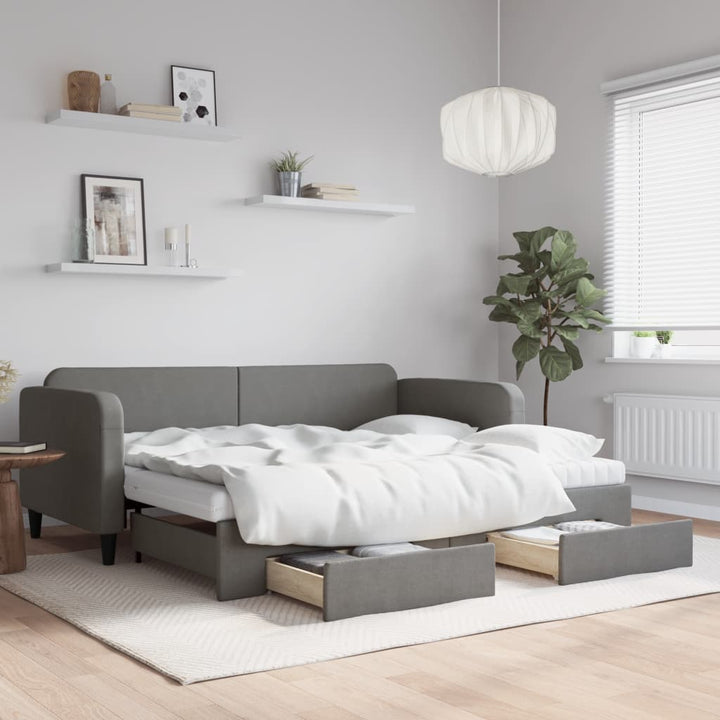 daybed med udtræk og skuffer 90x190 cm stof mørkegrå