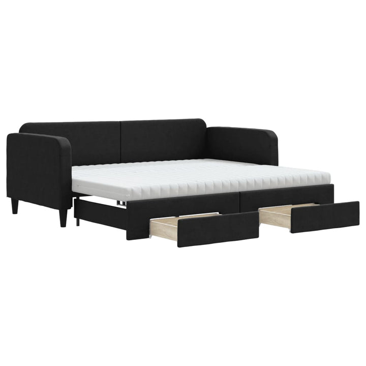 daybed med udtræk og skuffer 90x190 cm stof sort