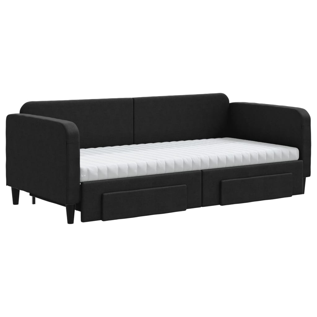 daybed med udtræk og skuffer 90x190 cm stof sort