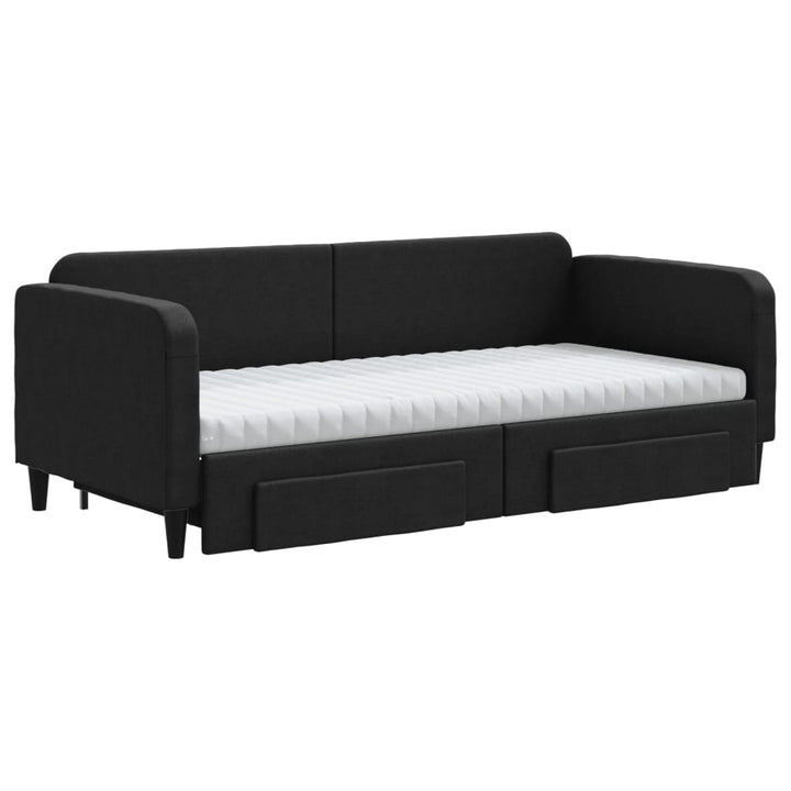 daybed med udtræk og skuffer 90x190 cm stof sort