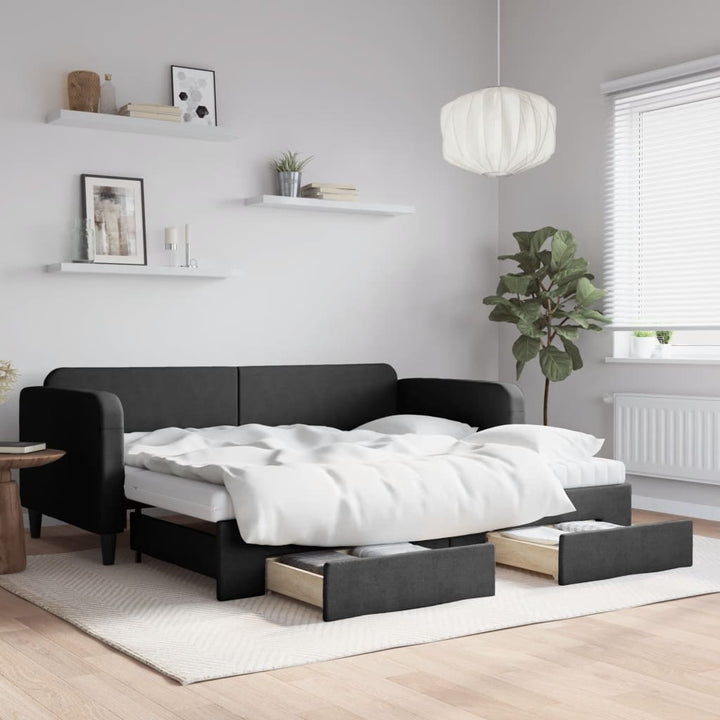 daybed med udtræk og skuffer 90x190 cm stof sort