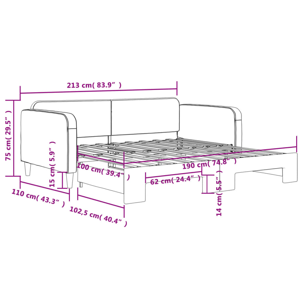daybed med udtræk 100x190 cm stof lysegrå