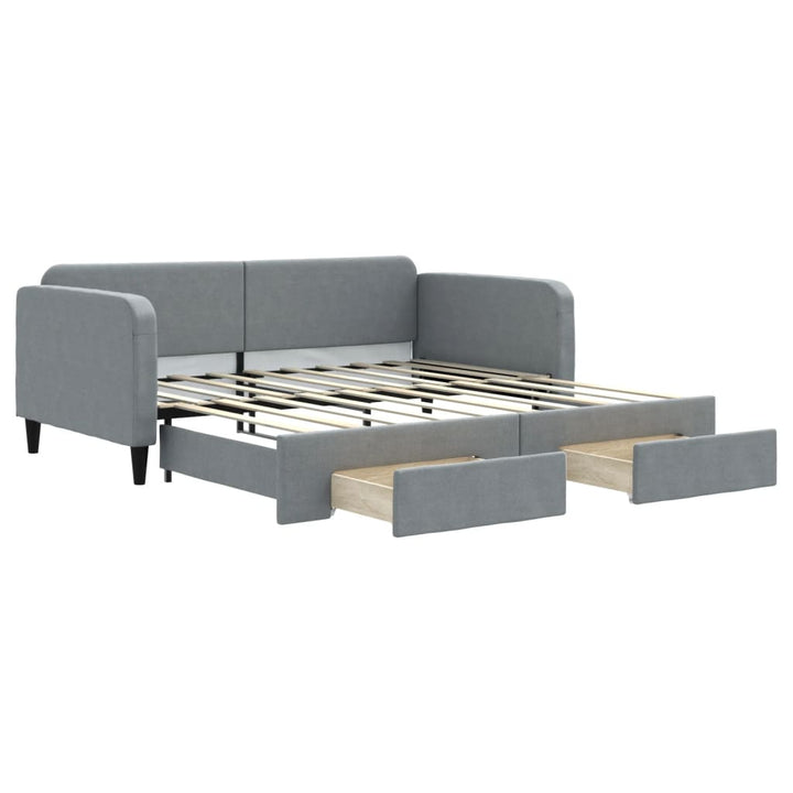 daybed med udtræk og skuffer 100x190 cm stof lysegrå