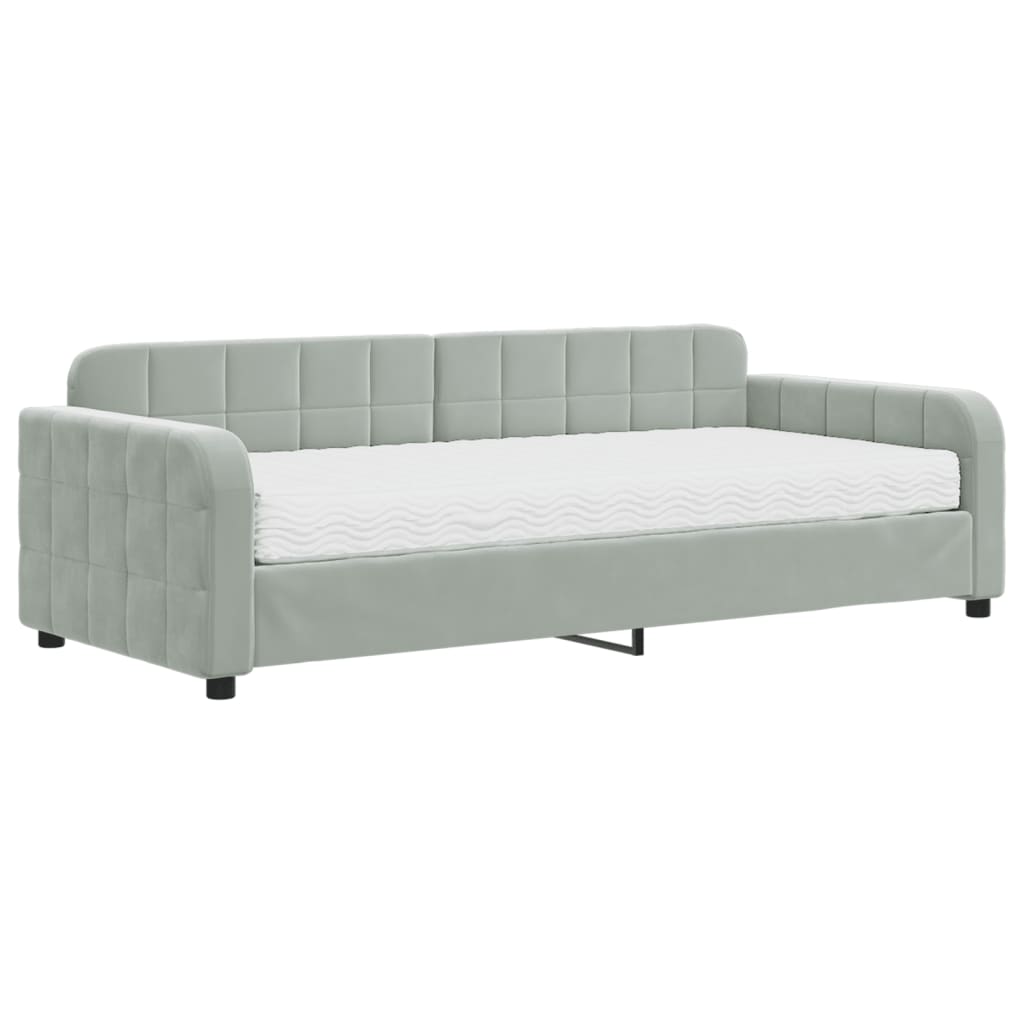 daybed med madras 90x200 cm velour lysegrå