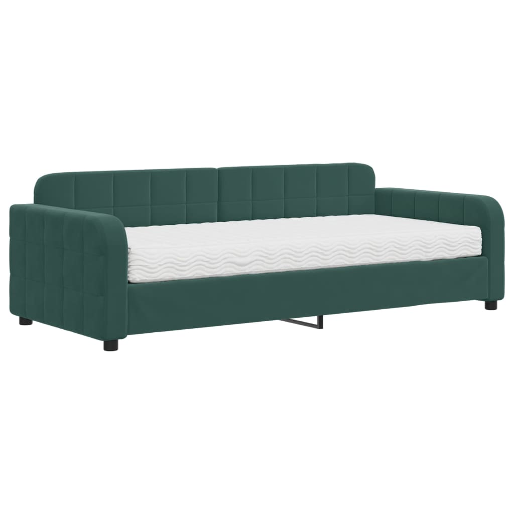 daybed med madras 90x200 cm velour mørkegrøn