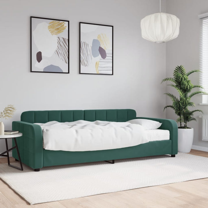 daybed med madras 90x200 cm velour mørkegrøn