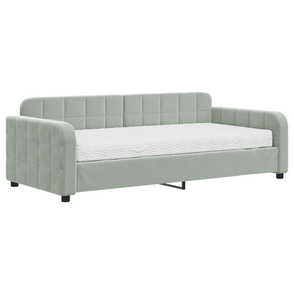 daybed med madras 90x190 cm velour lysegrå