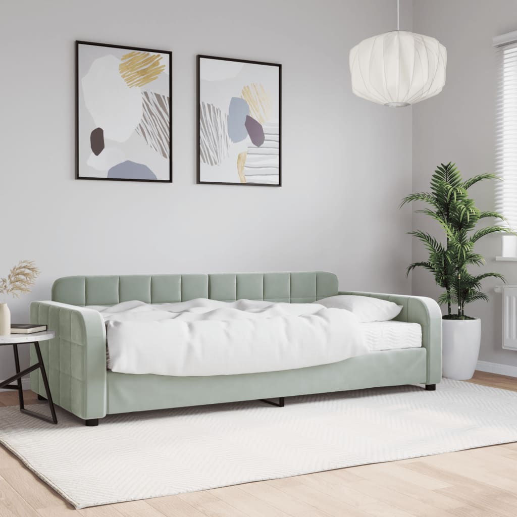 daybed med madras 90x190 cm velour lysegrå