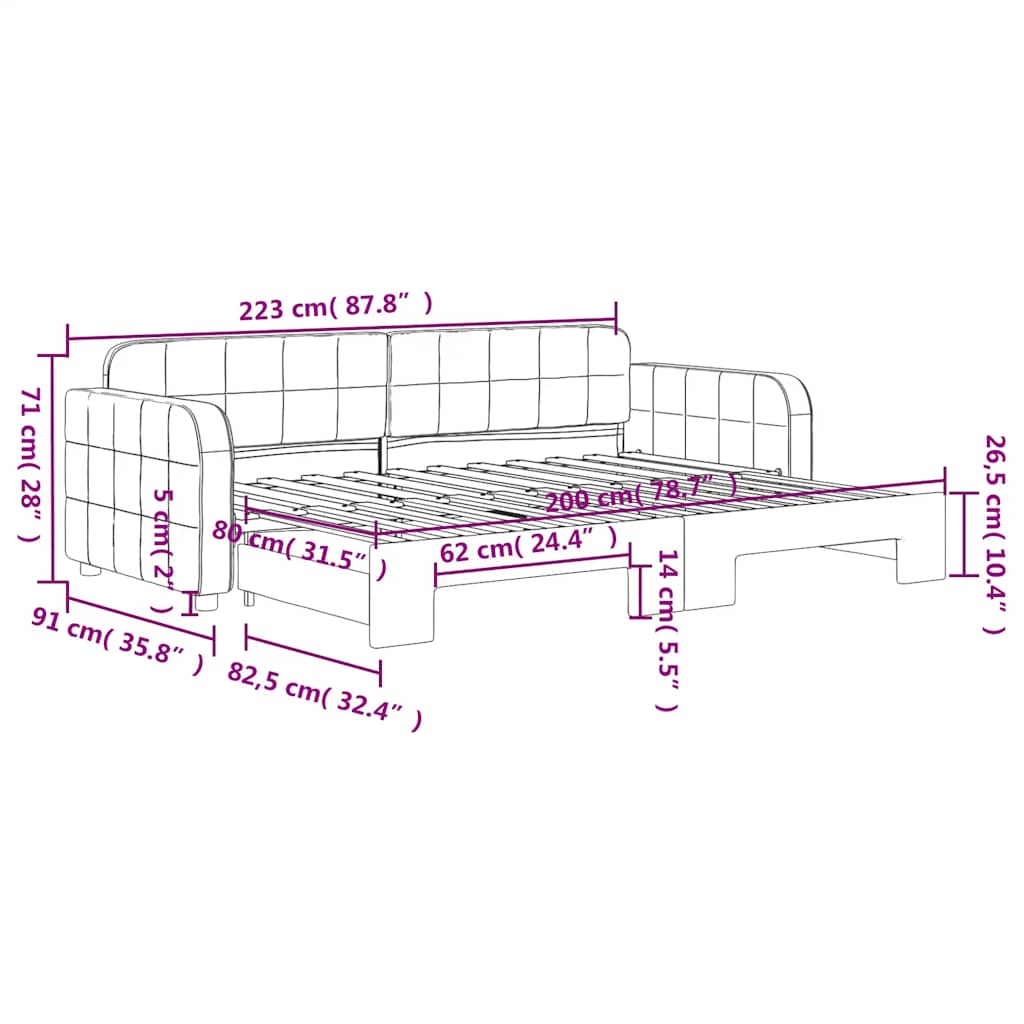daybed med udtræk 80x200 cm velour blå