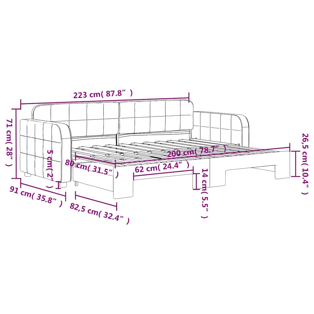 daybed med udtræk 80x200 cm velour mørkegrøn
