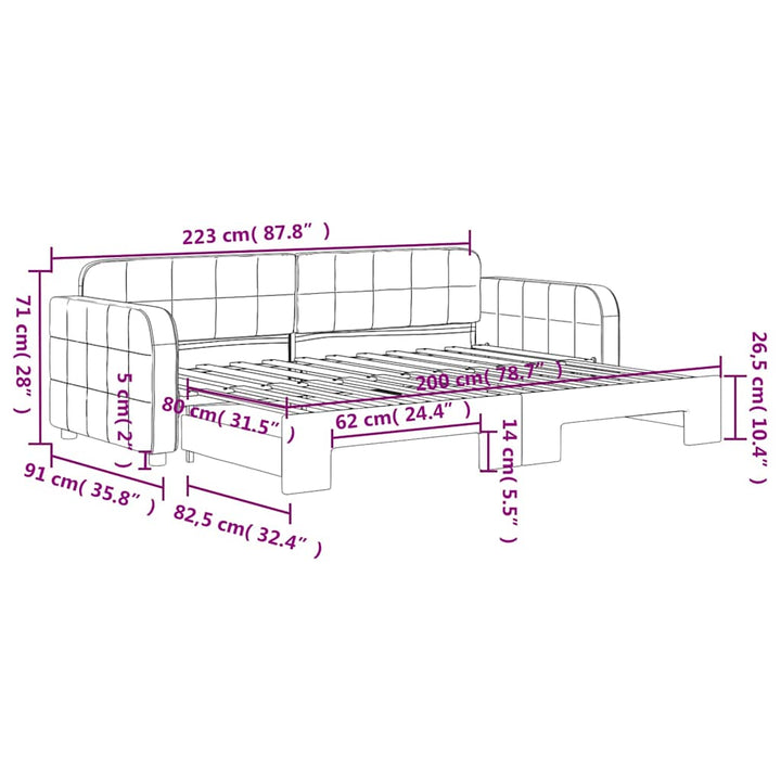 daybed med udtræk 80x200 cm velour mørkegrøn
