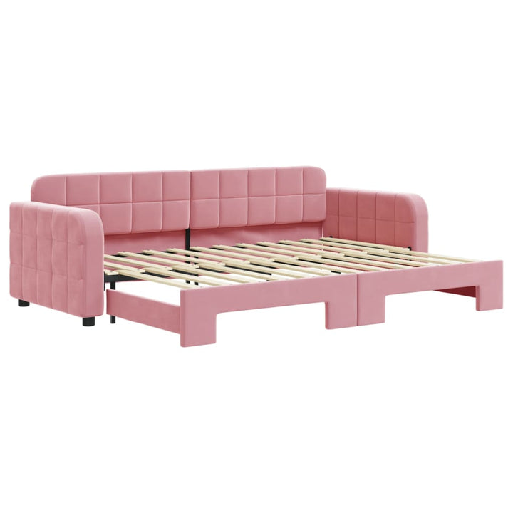 daybed med udtræk 80x200 cm velour lyserød