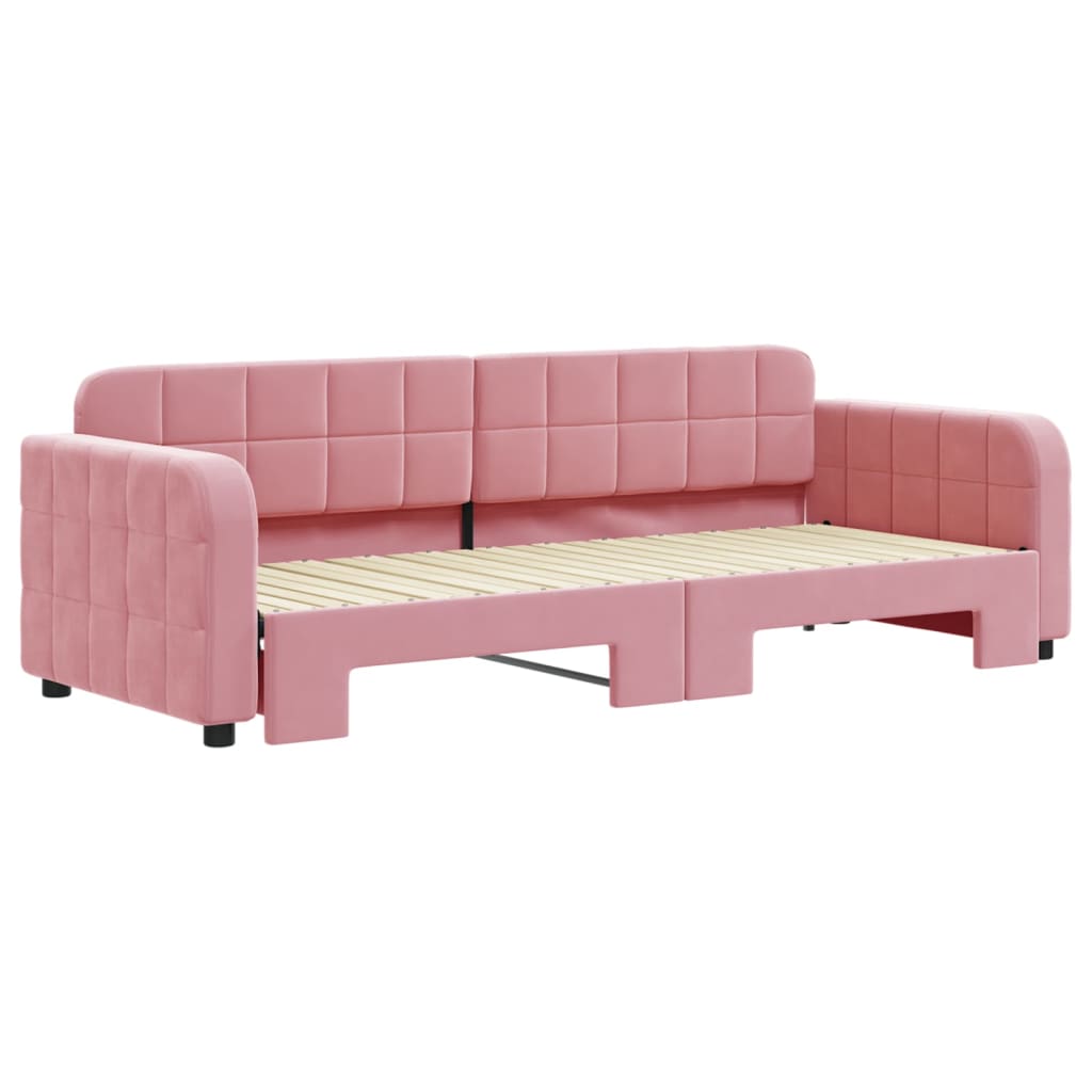 daybed med udtræk 80x200 cm velour lyserød