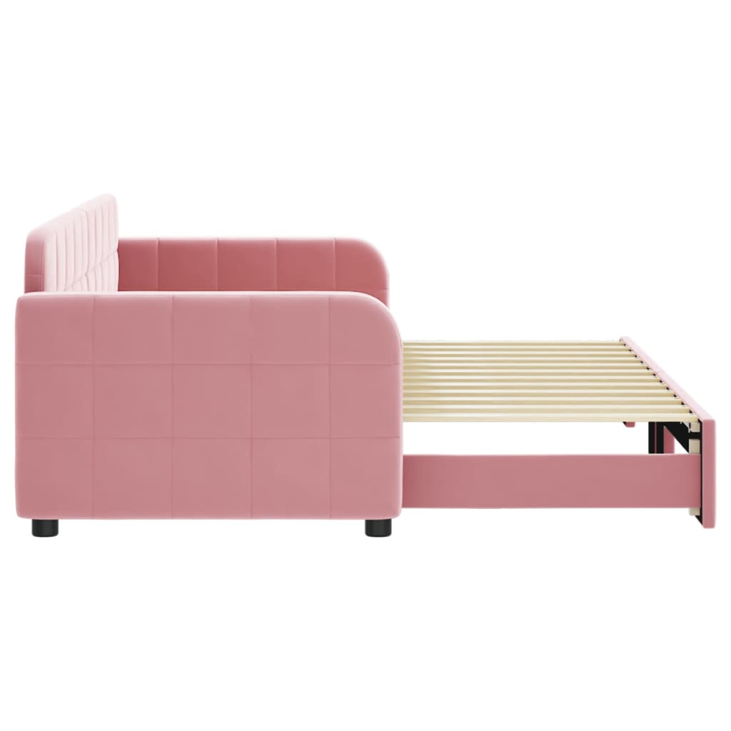 daybed med udtræk 80x200 cm velour lyserød